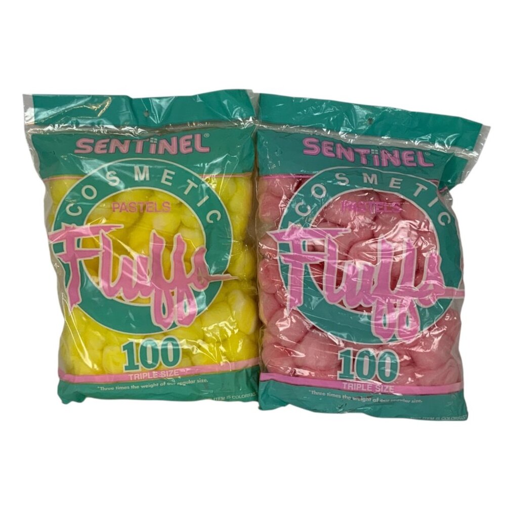 Vintage Sentinel Cosmetic Fluffs Cotton Balls Pastel Yellow & Pink 100 Count Eac